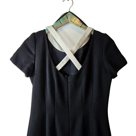 Vintage 1990's Liz Claiborne Black White Midi with Criss Cross Back, Sz 8 - Picture 7 of 9